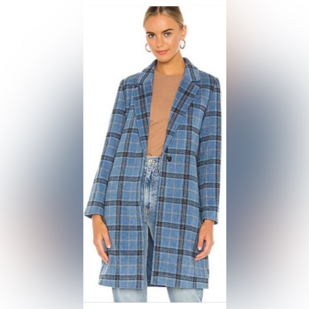 Cupcakes and Cashmere Womens Coronet Blue Plaid Robyn Coat One Button Size XS